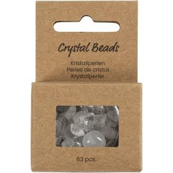 Krystallperler, Klar kvarts, dia. 7-12 mm, hullstr. 1 mm, transparente farger, 63 stk./ 1 pk.
