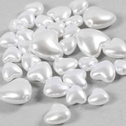 Voksperler, Hjerter, dia. 7-13 mm, hullstr. 1,3-1,5 mm, perlemor, 32 stk./ 1 pk.