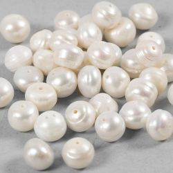 Ferskvannsperler, dia. 4 mm, hullstr. 1 mm, Perforert p&aring; tvers, perlemor, 40 stk./ 1 pk.