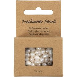 Ferskvannsperler, dia. 4-6 mm, hullstr. 1 mm, Perforert p&aring; langs, perlemor, 55 stk./ 1 pk.