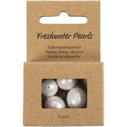 Ferskvannsperler, dia. 13-14 mm, hullstr. 0,8 mm, Perforert p&aring; langs, perlemor, 4 stk./ 1 pk.