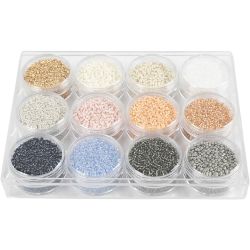 Rocaillesperler, dia. 1,7 mm, str. 15/0, hullstr. 0,5-0,8 mm, douche farger, 12x15 g/ 1 pk.