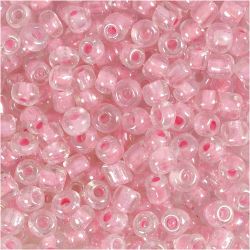 Rocaillesperler, dia. 4 mm, str. 6/0, hullstr. 0,9-1,2 mm, rosa kjerne, 25 g/ 1 pk.