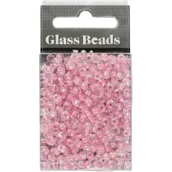 Rocaillesperler, dia. 4 mm, str. 6/0, hullstr. 0,9-1,2 mm, rosa kjerne, 25 g/ 1 pk.