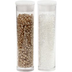 Rocaillesperler, dia. 1,7 mm, str. 15/0, hullstr. 0,5-0,8 mm, hvit, 2x7 g/ 1 pk.