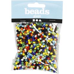 Rocaillesperler, dia. 4 mm, str. 6/0, hullstr. 0,9-1,2 mm, ass. farger, 130 g/ 1 pk.