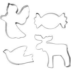 Utstikksformer, Engel, reinsdyr, due, godteri, H: 2 cm, str. 4,5-9 cm, metalls&oslash;lv, 4 stk./ 1 pk.