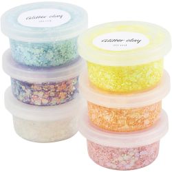 Glitter Clay, pastellfarger, 6x20 g/ 1 pk.