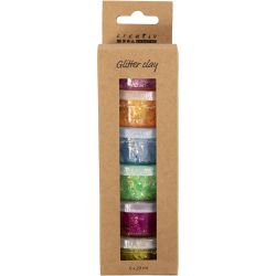 Glitter Clay, glade farger, 6x20 g/ 1 pk.