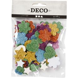 Mosgummifigurer, Stjerner, blomster og hjerter, dia. 19+29 mm, 100 ass./ 1 pk.