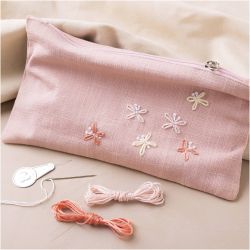 Mini DIY Kit Broderi, Clutchveske, st&oslash;vete rosa, 1 pk.