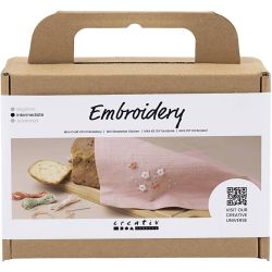 Mini DIY Kit Broderi, Stoffserviett, st&oslash;vete rosa, 1 pk.