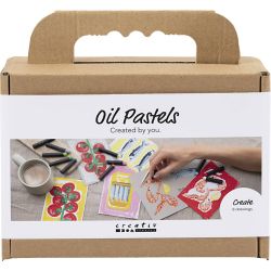 Mini DIY Kit Oljepastell, Fisk og skalldyr, gr&aring;, hvit, 1 pk.