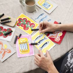 Mini DIY Kit Oljepastell, Fisk og skalldyr, gr&aring;, hvit, 1 pk.