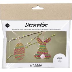 Mini DIY Kit Dekorasjon, Egg og kanin, brun, gr&oslash;nn, pink, gul, 1 pk.