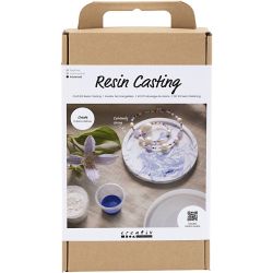 DIY Kit Resinst&oslash;ping, Rundt brett med marmorering, bl&aring;, hvit, 1 pk.