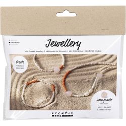 Mini DIY Kit Smykker, Rosekvarts halskjede og armb&aring;nd, 1 pk.