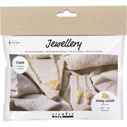 Mini DIY Kit Smykker, Honning Calcite halskjede og &oslash;reringer, 1 pk.