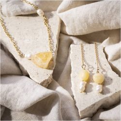 Mini DIY Kit Smykker, Honning Calcite halskjede og &oslash;reringer, 1 pk.