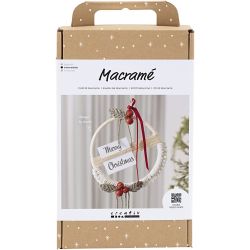 DIY Kit Makram&egrave;, Julekrans, mosegr&oslash;nn, juler&oslash;d, r&aring;hvit, 1 pk.
