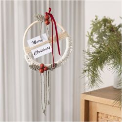 DIY Kit Makramè, Julekrans, mosegrønn, julerød, råhvit, 1 pk.