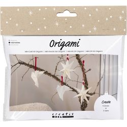 Mini DIY Kit origami, Duer/stjerner, m&oslash;rk r&oslash;d, r&aring;hvit, 1 pk.