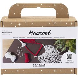 Mini DIY Kit Makram&egrave;, Julenisse, juler&oslash;d, r&aring;hvit, 1 pk.