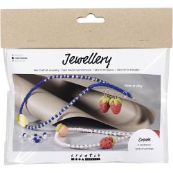 Mini DIY Kit Smykker, Halskjede og &oslash;reringer, kongebl&aring;, 1 pk.