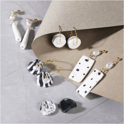 Mini DIY Kit Smykker, &Oslash;reringer, svart, hvit, 1 pk.