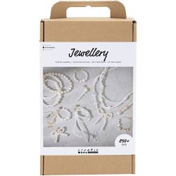 DIY Mix Smykker, Halskjeder, armb&aring;nd, &oslash;reringer, forgylt, hvit perlemor, 1 pk.