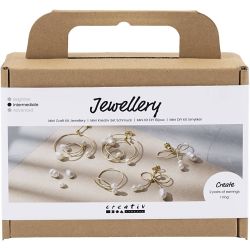 Mini DIY Kit Smykker, Tr&aring;d-&oslash;reringer, forgylt, 1 pk.