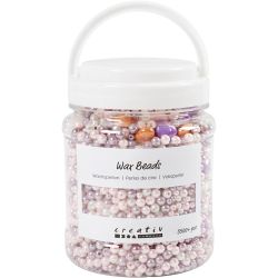Voksperler, hullstr. 1,3-2,5 mm, ca. 5500 stk., pastellorange, soft rosa, lys lilla, perlemor, 425 g, 700 ml/ 1 boks