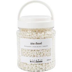 Voksperler, dia. 3-8 mm, hullstr. 1,3-2,5 mm, ca. 5000, hvit perlemor, 430 g, 700 ml/ 1 boks