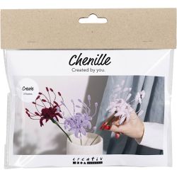 Mini DIY Kit Blomster av Piperensere, Edderkopplilje, soft rosa, lys lilla, m&oslash;rk r&oslash;d, 1 pk.