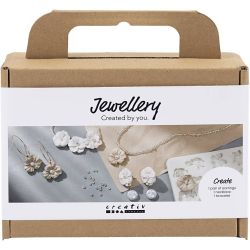 Mini DIY Kit Smykker, &Oslash;reringer, armb&aring;nd og halskjeder i blomsterdesign., beige, lys pulver, beige, 1 pk.