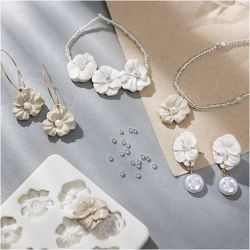Mini DIY Kit Smykker, &Oslash;reringer, armb&aring;nd og halskjeder i blomsterdesign., beige, lys pulver, beige, 1 pk.