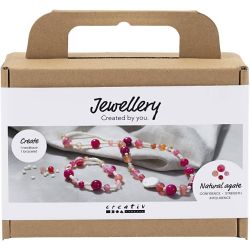 Mini DIY Kit Smykker, Halskjede og armb&aring;nd, pink, 1 pk.