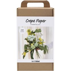 Maxi DIY Kit Kreppapir, Blomsterbukett, lys gr&oslash;nn, m&oslash;rk gr&oslash;nn, pastellgr&oslash;nn, hvit, 1 pk.