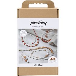 DIY Kit Smykker, beige, brentorange, hvit perlemor, 1 pk.