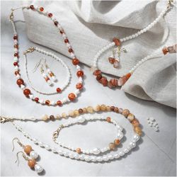 DIY Kit Smykker, beige, brentorange, hvit perlemor, 1 pk.