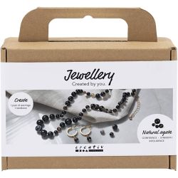 Mini DIY Kit Smykker, Halskjede og &oslash;reringer, svart, hvit, 1 pk.