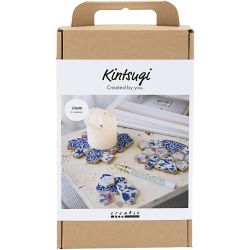 DIY Kit Kintsugi, Glassbrikke, bl&aring;, gull, lys r&oslash;d, hvit, 1 pk.