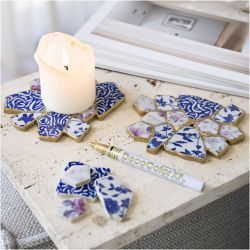 DIY Kit Kintsugi, Glassbrikke, bl&aring;, gull, lys r&oslash;d, hvit, 1 pk.
