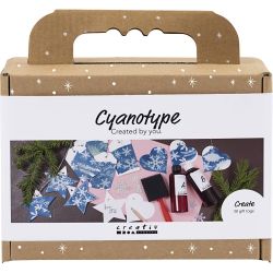 Mini DIY Kit Cyanotrykk, Gaveetiketter, bl&aring;, s&oslash;lv, 1 pk.