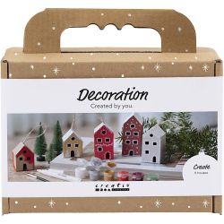 Mini DIY Kit Dekorasjon, Hus, julefarger, 1 pk.