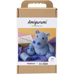 DIY Kit Amigurumi, Flodhest, bl&aring;, lys bl&aring;, 1 pk.