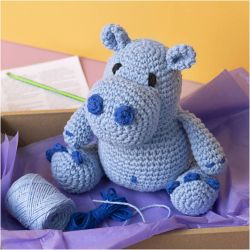 DIY Kit Amigurumi, Flodhest, blå, lys blå, 1 pk.