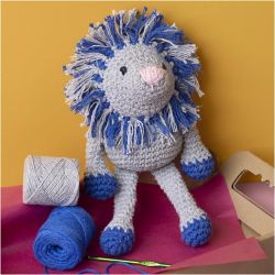 DIY Kit Amigurumi, Løve, marineblå, lys grå, 1 pk.