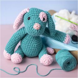 DIY Kit Amigurumi, Valp, pastellpink, mørk turkis, 1 pk.